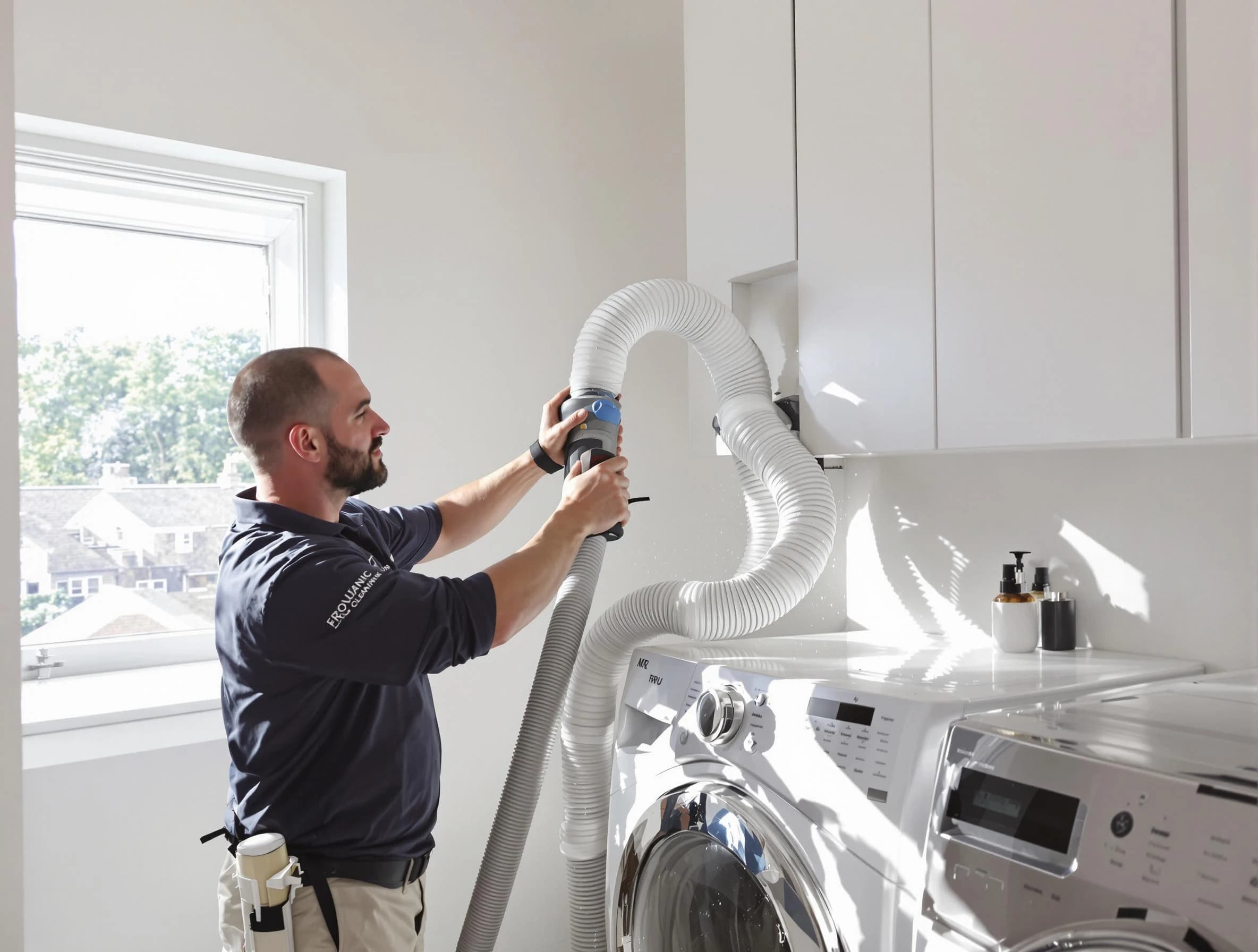 Certified Pomona Dryer Vent Cleaning technician performing dryer vent cleaning in Pomona